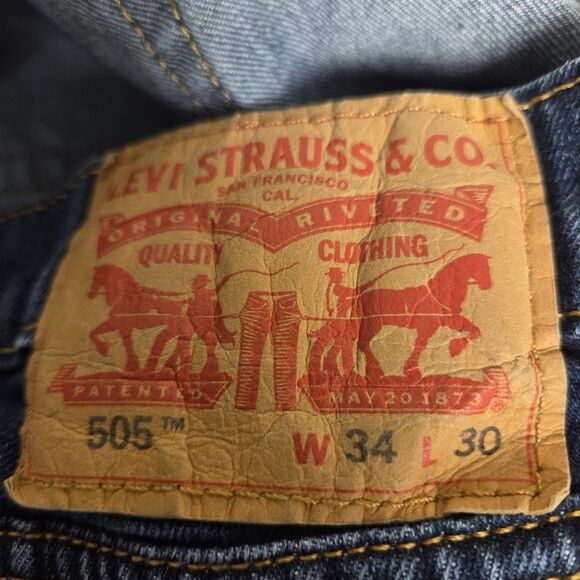 Levis 505 Jeans Mens 34x30 Regular Fit Straight Leg Blue Western Country Cowboy - Picture 8 of 13